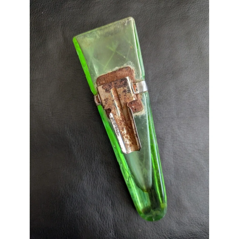 Vintage‎ Green Etched Uranium Glass Car Bud Vase Antique Dashboard Budvase